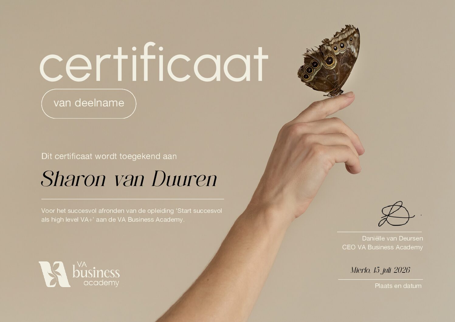 SSHVA 2026 CERTIFICAAT_Sharon van Duuren